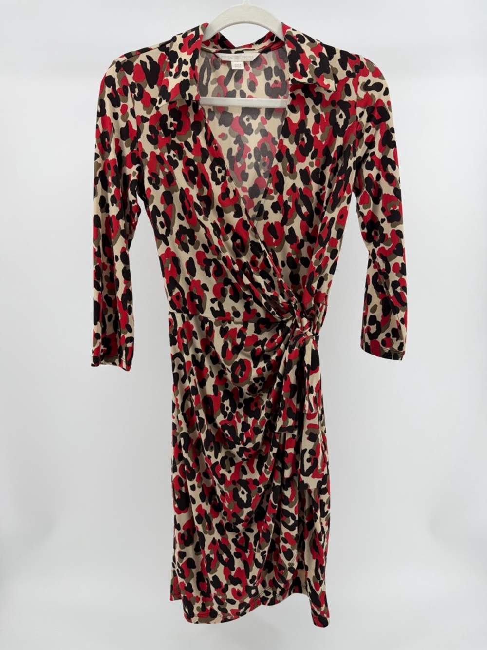 Boston Proper Leopard Print Stretch Knit Collared Wrap Dress, Women's 8